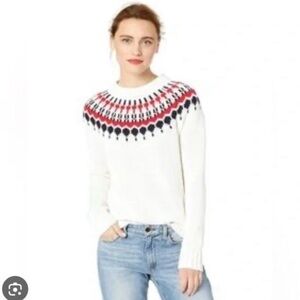 EUC J. Crew White Sweater size S with Red and Navy Pattern